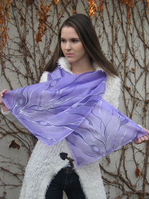 EVEMODE - hedvábný šál "Viola design5" — foto 3