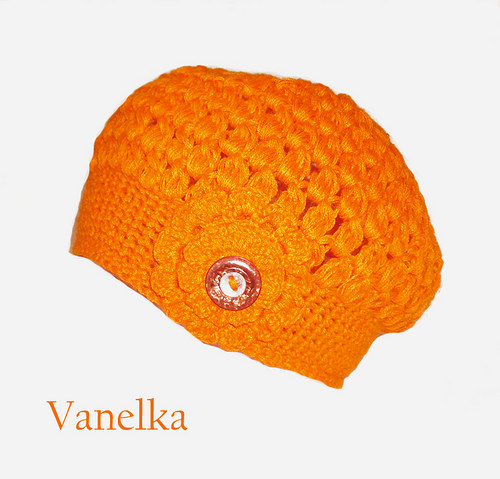 Orange caress - háčkovaný baret — foto 3