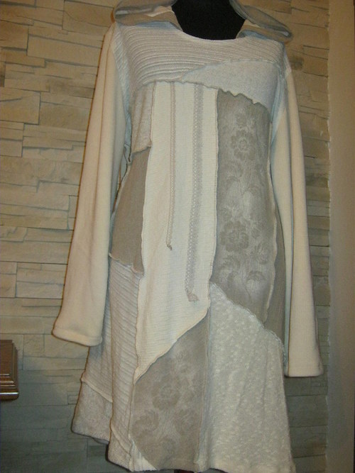 Maxi dlouhý svetr PATCHWORK -bavlna len — foto 3
