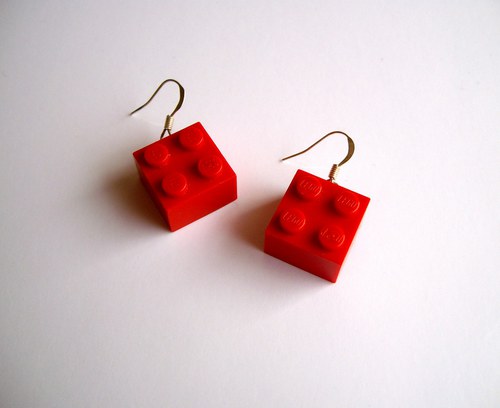 Naušnice - LEGO kostky červené — foto 2