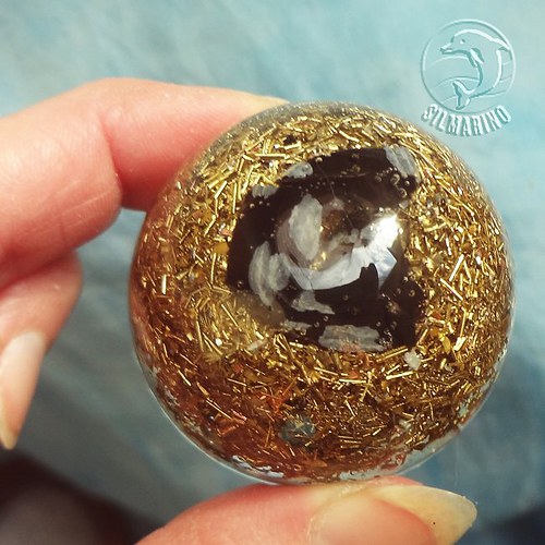 Polokoulička vločkový obsidián - orgonit — foto 3