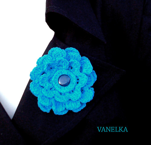 Turquoise flower - háčkovaná brož — foto 2