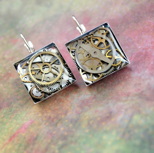 Steampunkové náušnice /clear/ — foto 2