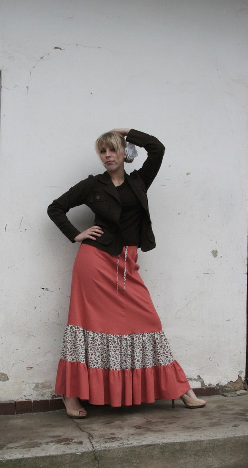 Lněná terakotová sukně — foto 2