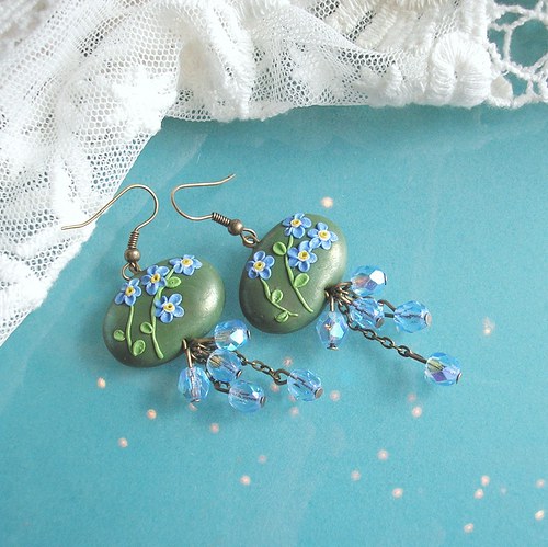 Náušnice Flower Button - Myosotis — foto 3
