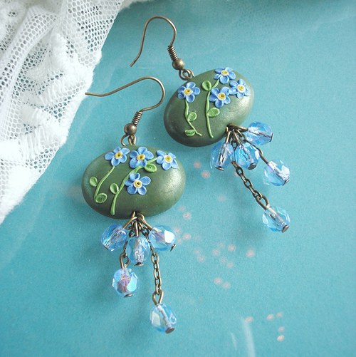 Náušnice Flower Button - Myosotis — foto 5