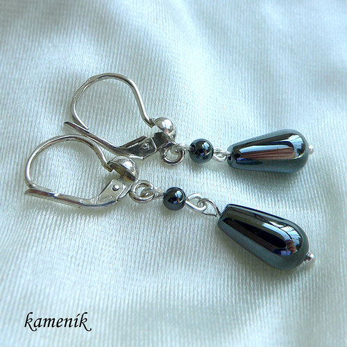 Hematitové stříbrné náušnice — foto 2