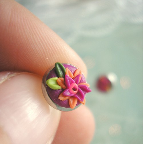 Náušnice Flower Button MINI - Aster — foto 3