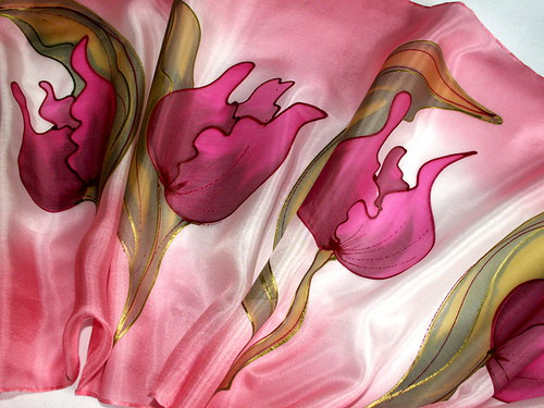 Tulipány- ručně malované hedvábí — foto 3