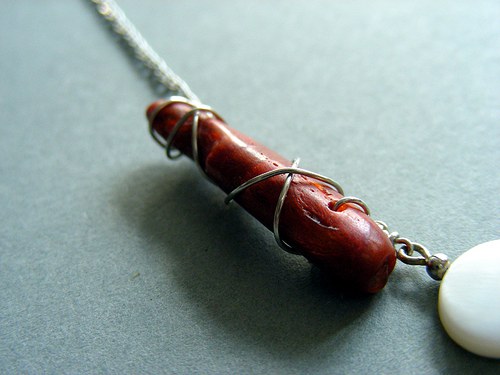 Minimalistický náhrdelník - Ráno (korál, láva) — foto 3