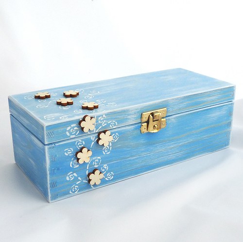 Krabička čajová - Modrá, kytkovaná... — foto 2