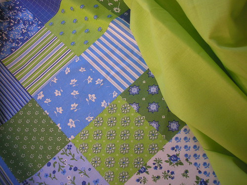 Látka - metráž - PATCHWORK - modrý + zelený — foto 2