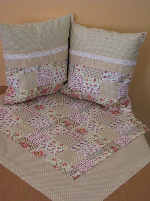 Set 2 ubrusů a polštářků - Capuccino patchwork — foto 2
