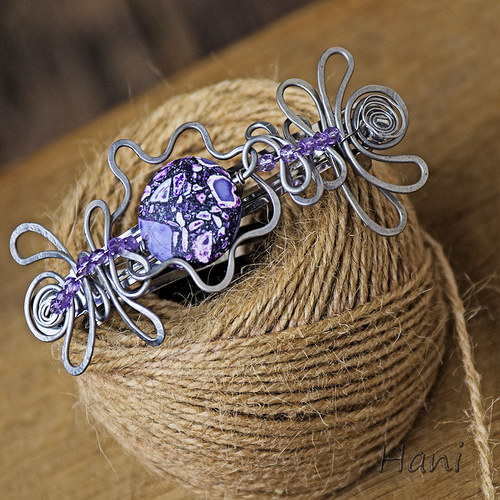 Lila - spona do vlasů - 8 cm — foto 3