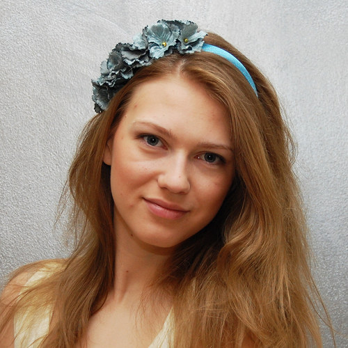 Sametová azurová hortenzie ... čelenka — foto 4