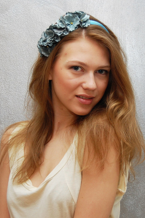 Sametová azurová hortenzie ... čelenka — foto 5