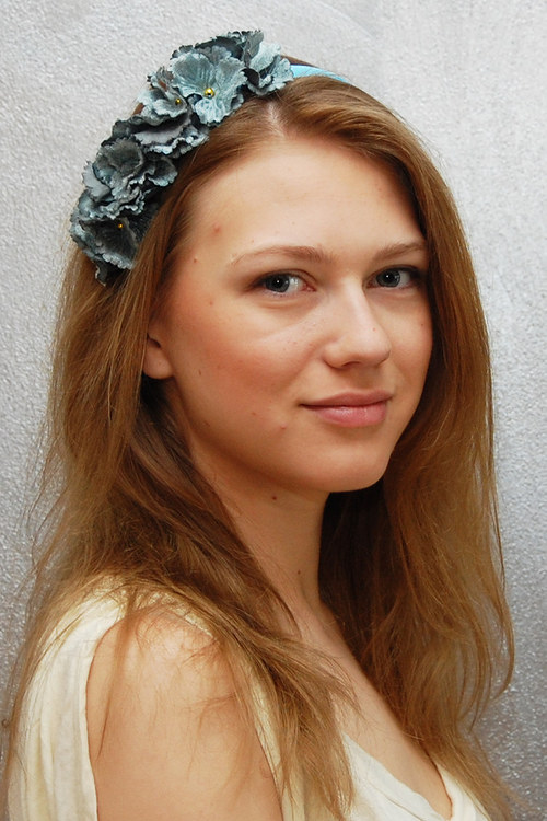 Sametová azurová hortenzie ... čelenka — foto 6