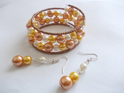 Souprava "Yellow apricot" - náramek + naušnice — foto 3