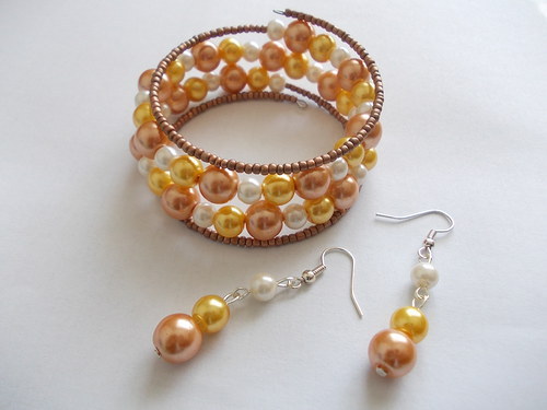 Souprava "Yellow apricot" - náramek + naušnice — foto 4