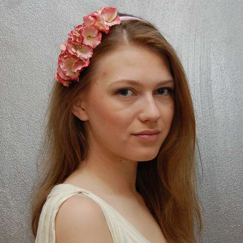 Sametová lososová hortenzie ... čelenka — foto 6