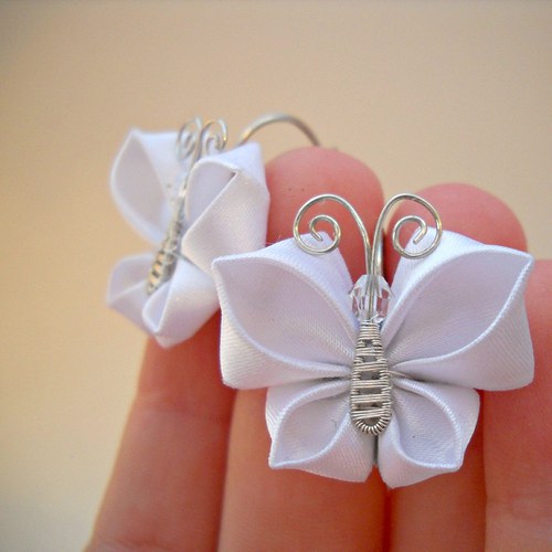 Kanzashi náušnice Butterfly — foto 2