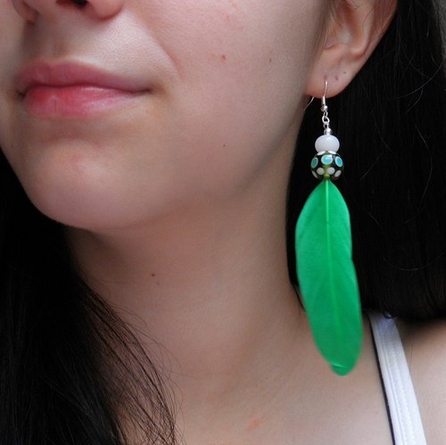 Green soliter- peříčkové náušnice — foto 2