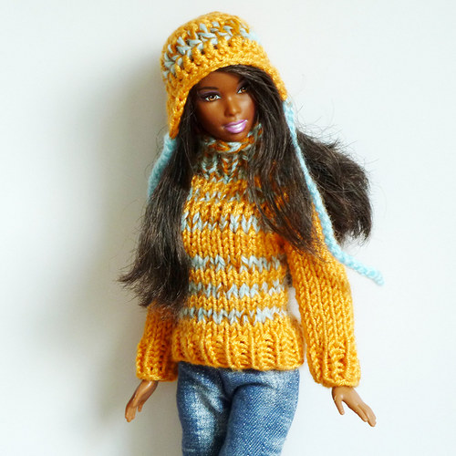 ORANGE svetr a ušanka pro Barbie — foto 2
