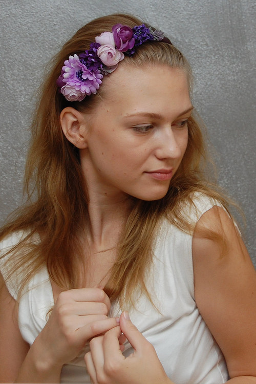 Fialová kytice ... čelenka — foto 4