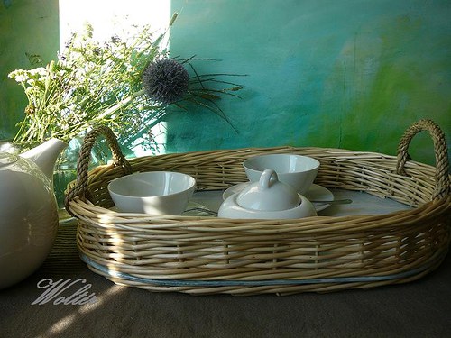 Tác oválný - bílé proutí — foto 3