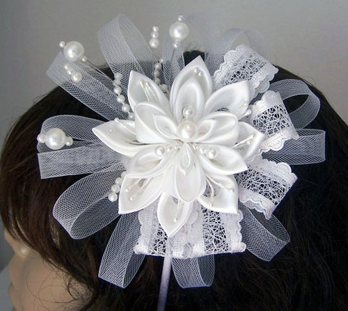 Svatební Čelenka kanzashi — foto 3