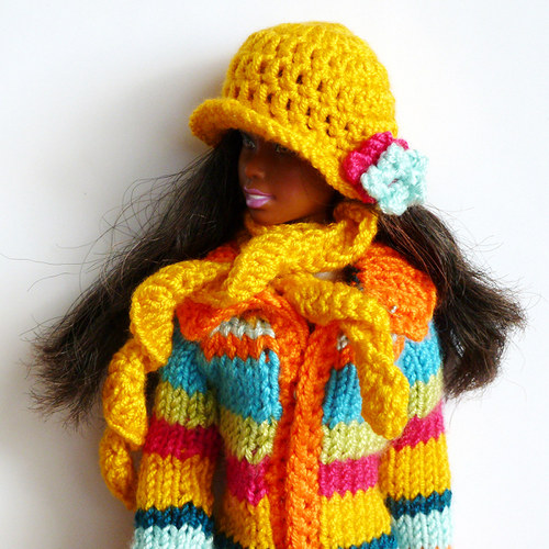 YELLOW klobouček a šála pro Barbie — foto 3