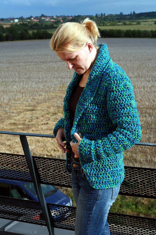 Háčkované sako Blue with Green — foto 3