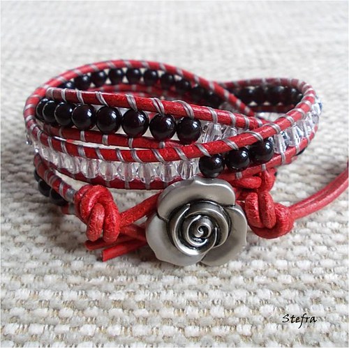 Red rose - kožený náramek — foto 2