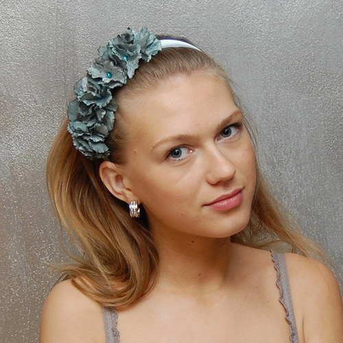Sametová azurová hortenzie ... čelenka — foto 2