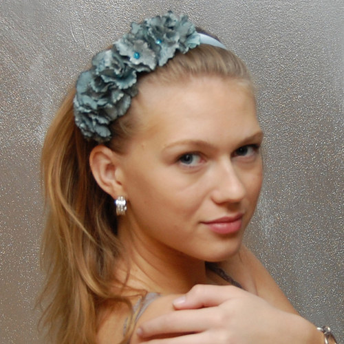 Sametová azurová hortenzie ... čelenka — foto 3
