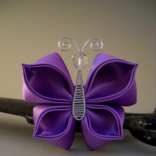 Kanzashi brož Violet butterfly — foto 2
