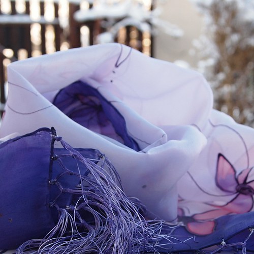 Hedvábná šála - Romance fialová-růžová — foto 4