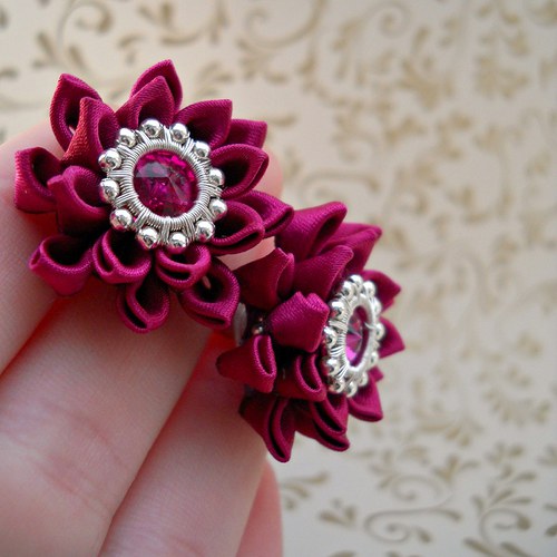 Kanzashi náušnice Raspberry — foto 2