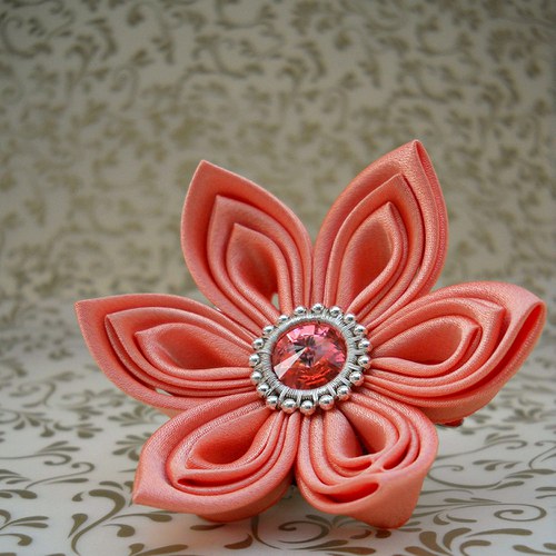 Kanzashi spona/brož Peach — foto 2