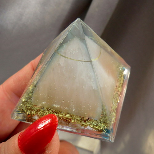 Orgonit 4x4cm - DvojPyramida - Selenit/granát — foto 5