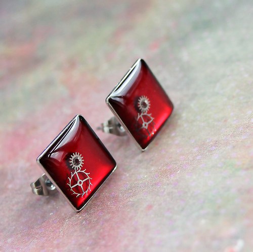 Steampunkové náušky /red/ — foto 2