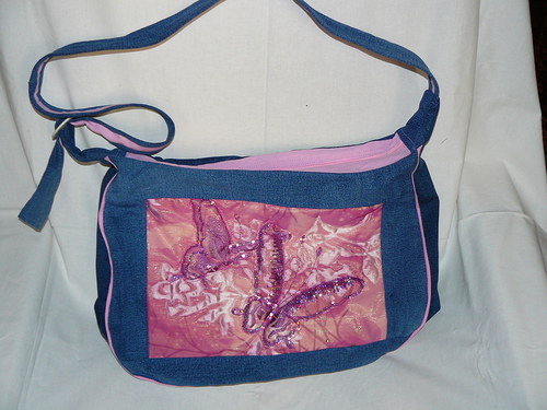 Patchworkova motýlková kabela na rameno s uchem — foto 3