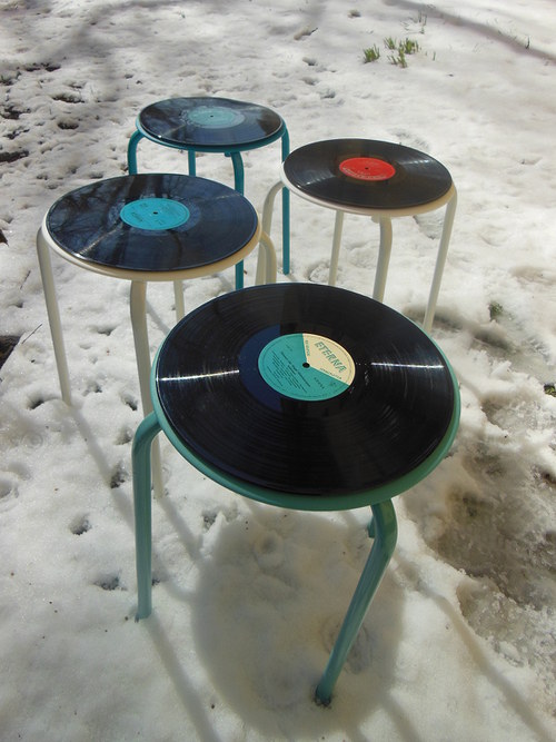 Stoleček / stolička - VINYLKA - bílá s tyrkysovým — foto 4