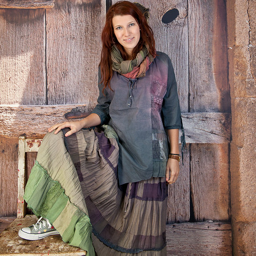 Dlouhá sukně patchwork - vel.L/XL — foto 2