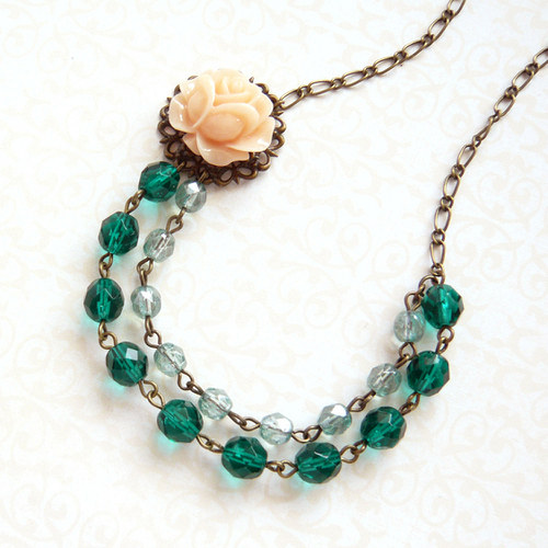 Náhrdelník květinový emerald a meruňka — foto 2