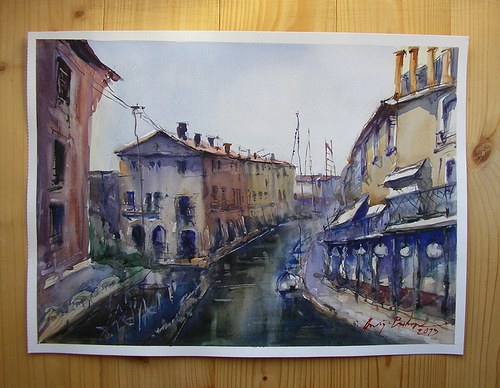 Port Grimaud,originální akvarel — foto 2