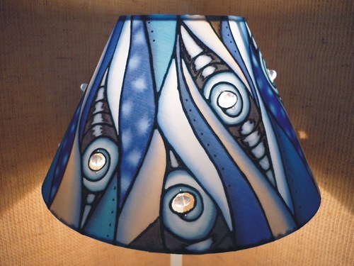 Modrá hedvábná korálková lampa — foto 6
