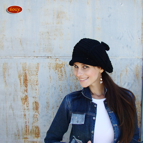 Háčkovaný teplý baret - black — foto 2
