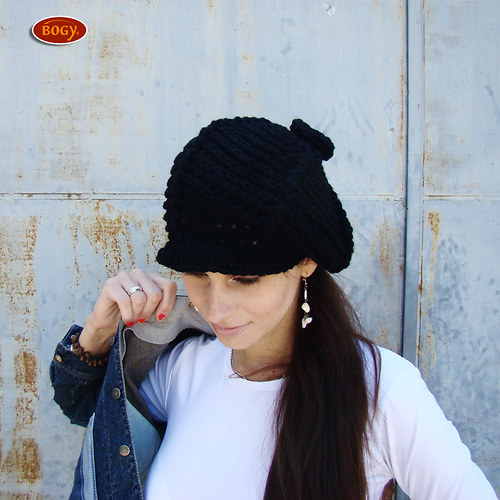 Háčkovaný teplý baret - black — foto 3