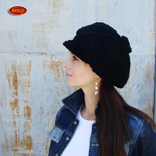Háčkovaný teplý baret - black — foto 4